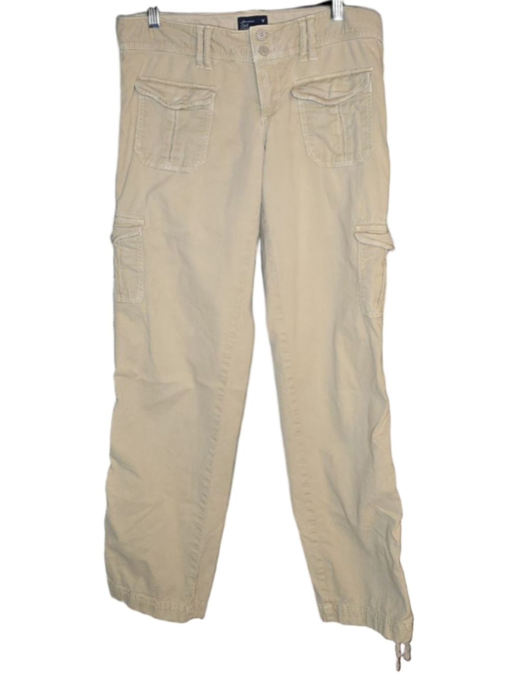 AEO American Eagle Womens 6 Long Khaki Cargo Pants Y2K Drawstring Hem